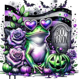 Cute Frog in Halloween Watercolor Art