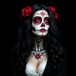 Skull Face Woman with Roses