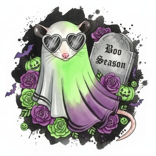 Cute Opossum in Halloween Watercolor