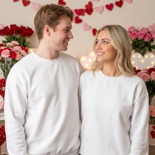 Couple in White Sweatshirts for Valentine's