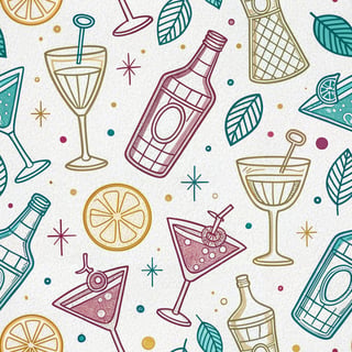 Neon Cocktail Line Art Pattern