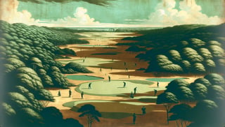 Painterly Bird's-Eye Golf Course Scene