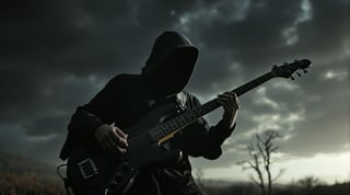 Mystical Man Playing Bass in Moonlight