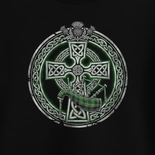Celtic Cross Emblem with Bagpipes