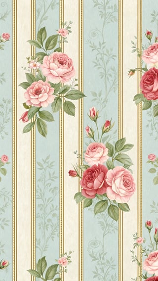 Vintage Floral Striped Wallpaper