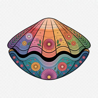 Colorful Boho Floral Clam Illustration
