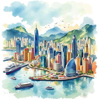 Hong Kong Ink and Watercolor Poster