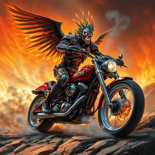 Futuristic Skully Rider on Fiery Motorcycle