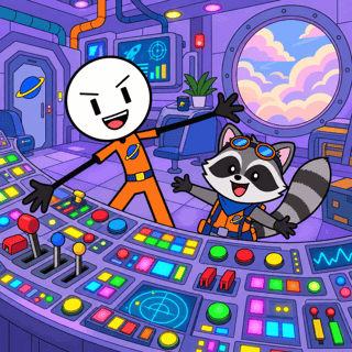 Flat 2D Raccoon at Control Panel