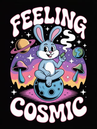 Psychedelic Bunny on Glowing Moon Rock