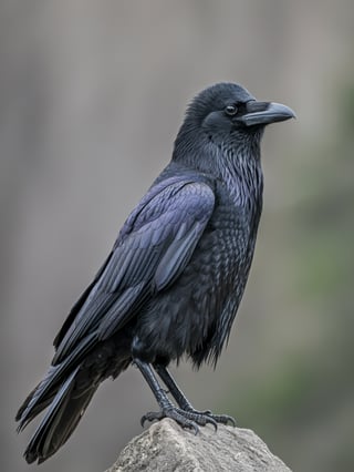 Watchful Raven Perched with Textured Feathers