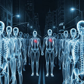 X-ray NYC Street with Glowing Hearts