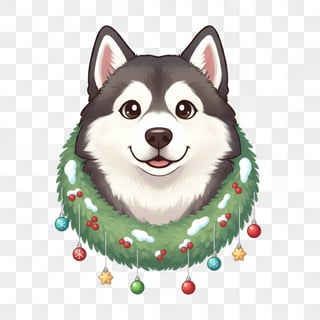 Alaskan Malamute with Christmas Wreath