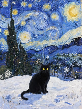 Magical Winter Night in Van Gogh Style