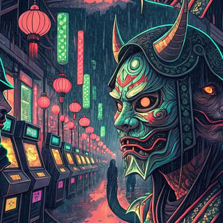 Cyberpunk Ukiyo-e Neon Oni Masks