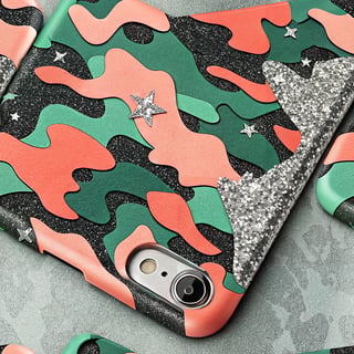 Neon Coral and Forest Green Camouflage