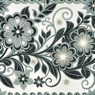 Neon Silver and Black Floral Embroidery