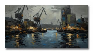Abstract Urban Waterfront Painting