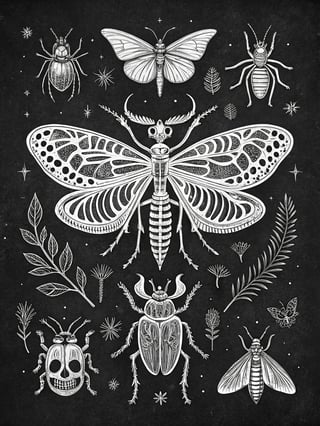 Vintage Halloween Insects Illustration