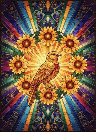 Stained-Glass Cathedral Sunbird Wallpaper