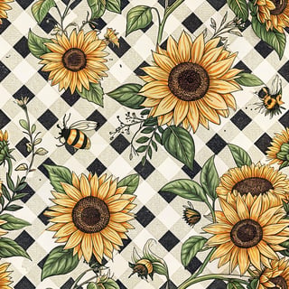 Checkerboard Pattern with Sunflowers