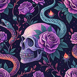 Neon Purple Skull Collage Art