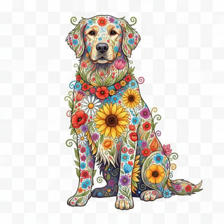Boho Floral Golden Retriever Illustration