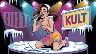Adult Comic Woman Singing on Neon Stage