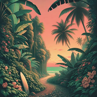 Tropical Path at Coral-Pink Sunset