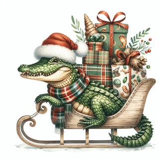 Cajun Alligator Christmas Illustration
