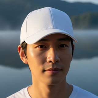 White Baseball Cap Mockup by Lake