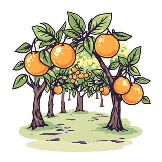 Kawaii Orange Citrus Grove T-Shirt Design