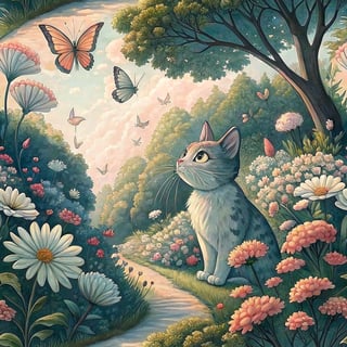 Ultra-Detailed Cat & Butterfly Pattern