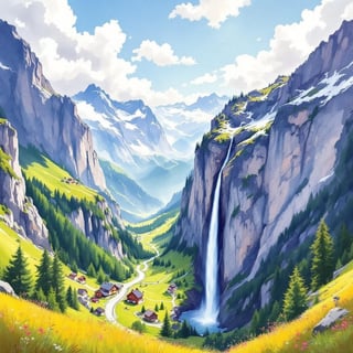 Lauterbrunnen Valley Watercolor Poster