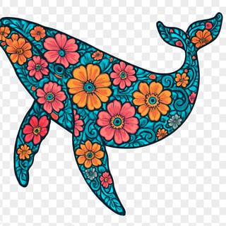 Boho Floral Humpback Whale Art