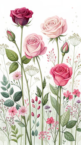 Vivid Rose and Bud Illustration
