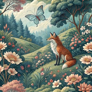 Ultra-Detailed Fox & Butterfly Pattern