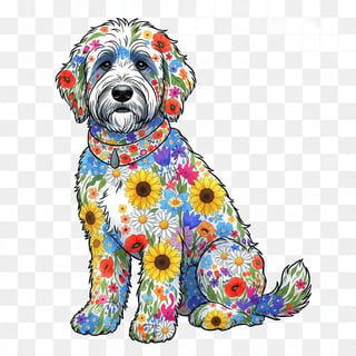 Boho Floral Bernedoodle Illustration