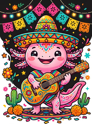 Smiling Axolotl Playing Guitar