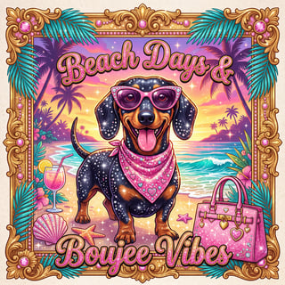 Dachshund Beach Party Illustration