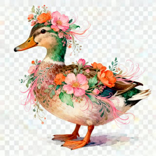 Boho Floral Duck Illustration