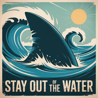 Retro Beach Poster with Shark Fin
