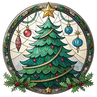Stained Glass Christmas Tree Medallion