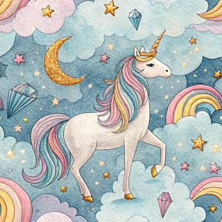 Whimsical Unicorn Cloudscape Pattern