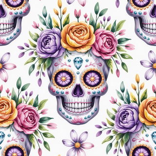 Pastel Sugar Skull Seamless Pattern