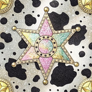 Iridescent Sheriff Badge with Cow Print