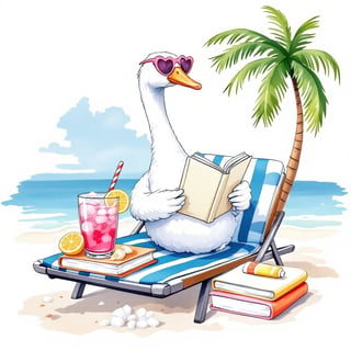 Goose Relaxing on Beach Illustration