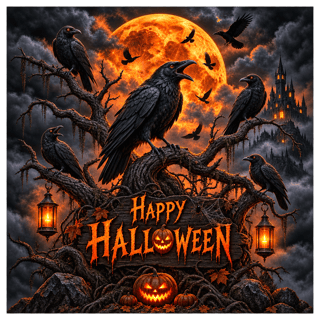 Moonlit Halloween Crows