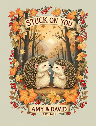 Vintage Hedgehogs in Autumn Artwork