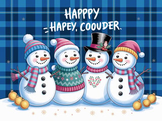 Whimsical Cartoon Snowmen Winter Scene